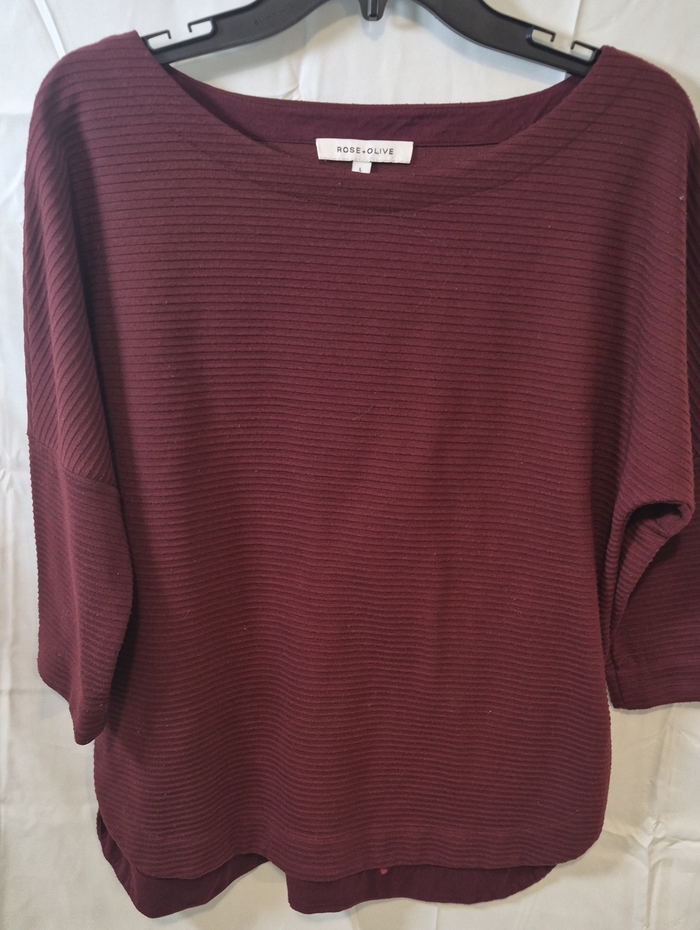 Rose & Olive Ribbed Boatneck Top in Burgundy Wine